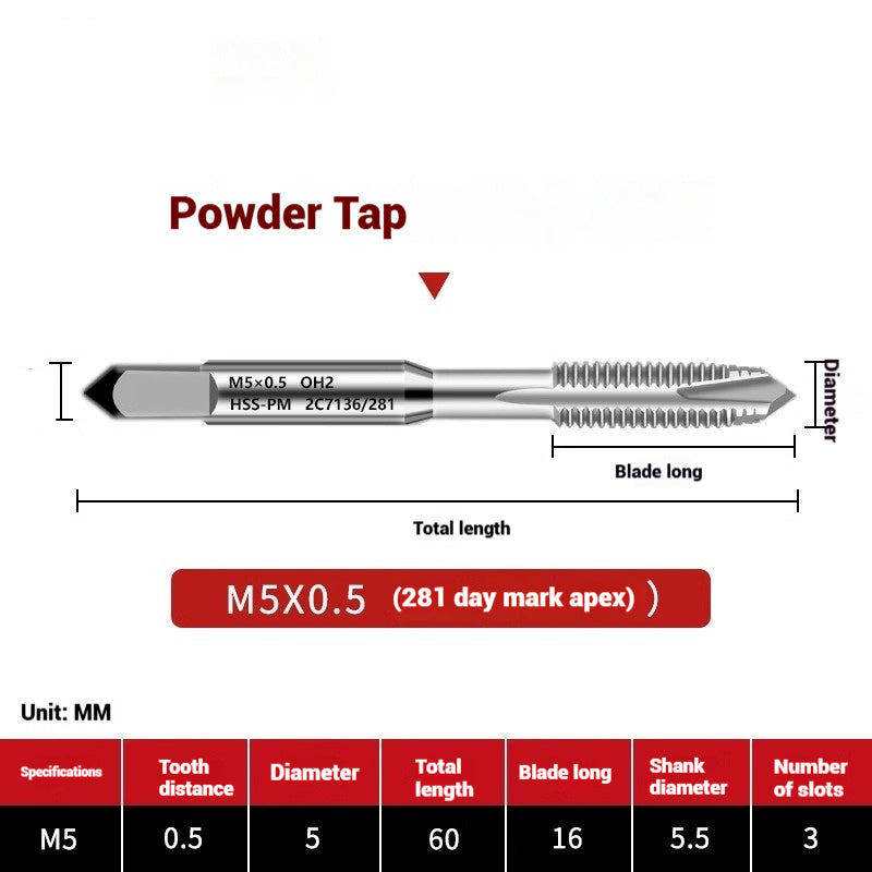 1107-OST powder high-speed steel taps Japanese standard apex screw tip spiral coarse teeth powder metallurgy tapping taps Shandong Denso Pricision Tools Co.,Ltd.
